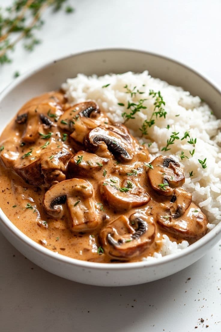 Creamy Mushroom Gravy with Rice